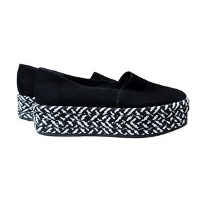 All Saints Bora Braided Platform Minimalist Black Suede Almond Toe Loafers 6.5